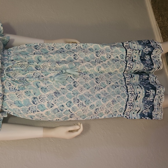 MARGAUX RIVIERA Aqua Patterned Short Sleeve V-Neck Blouson Shirt Dress - Picture 5 of 11